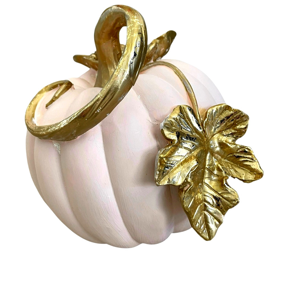 Laura Ashley Pastel Pink PUMPKIN With 3D Gold Leaf Detail 9" Fall Decor NEW